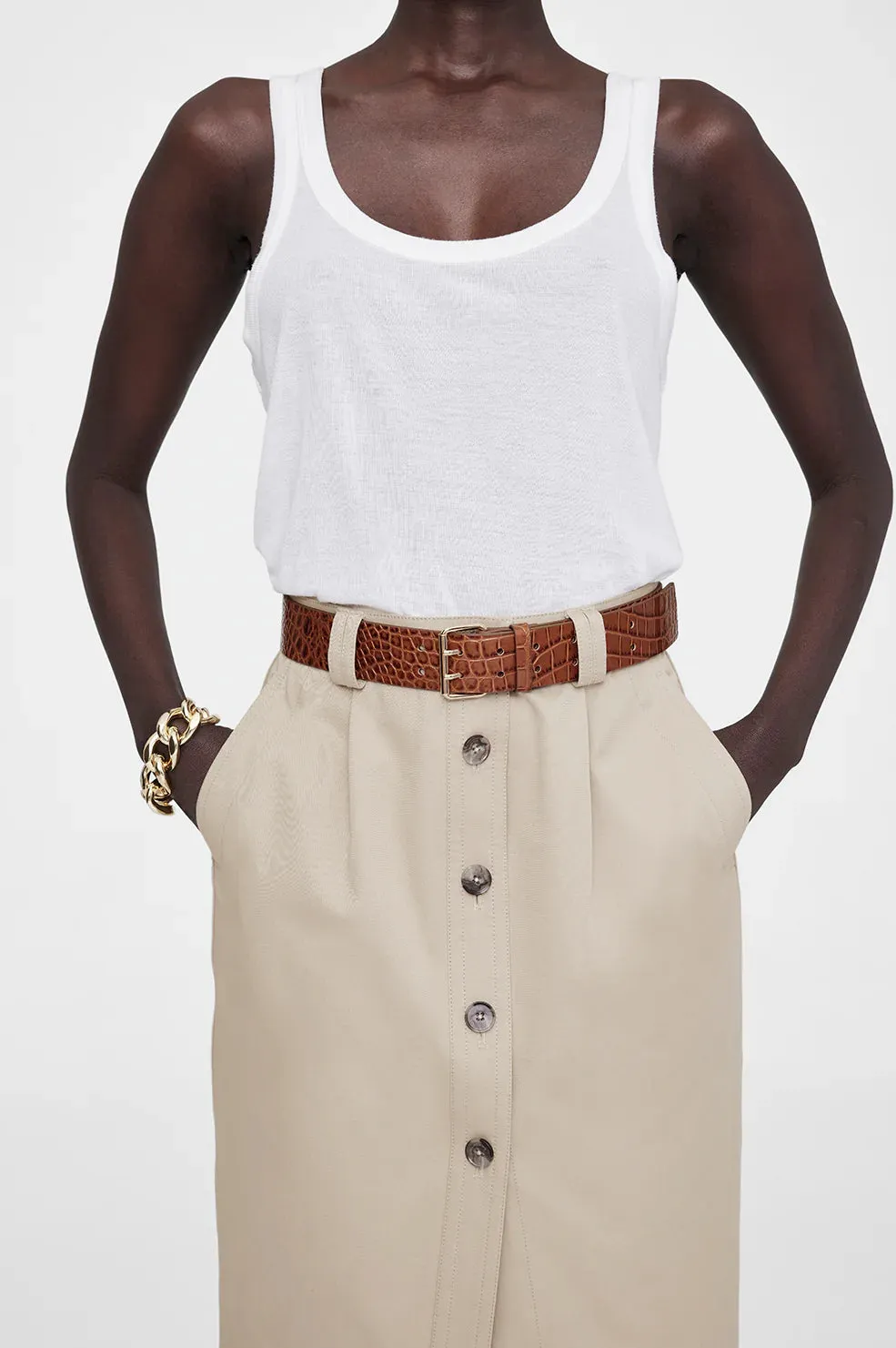 Anine Bing Mila Belt in Embossed Brown