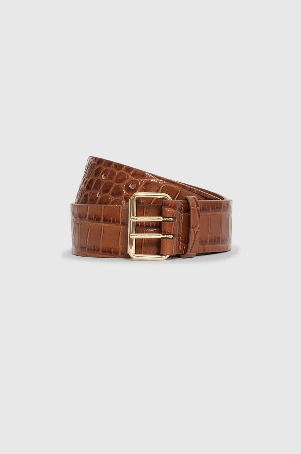 Anine Bing Mila Belt in Embossed Brown