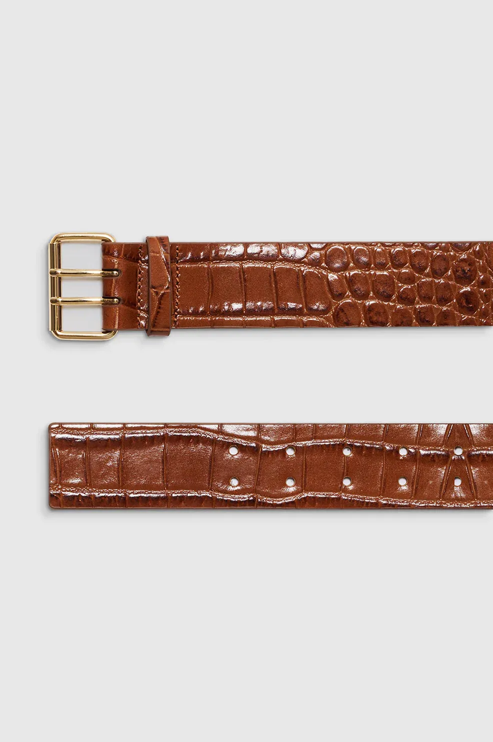 Anine Bing Mila Belt in Embossed Brown
