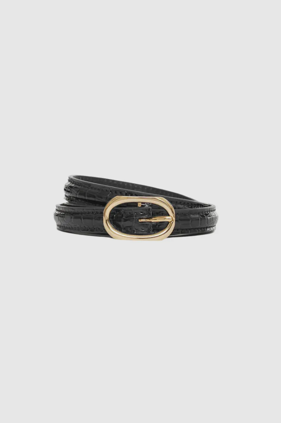 Anine Bing Mini Mara Belt in Black Embossed