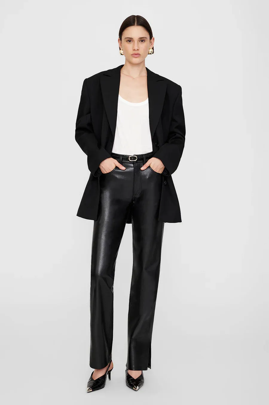 Anine Bing Mini Mara Belt in Black Embossed