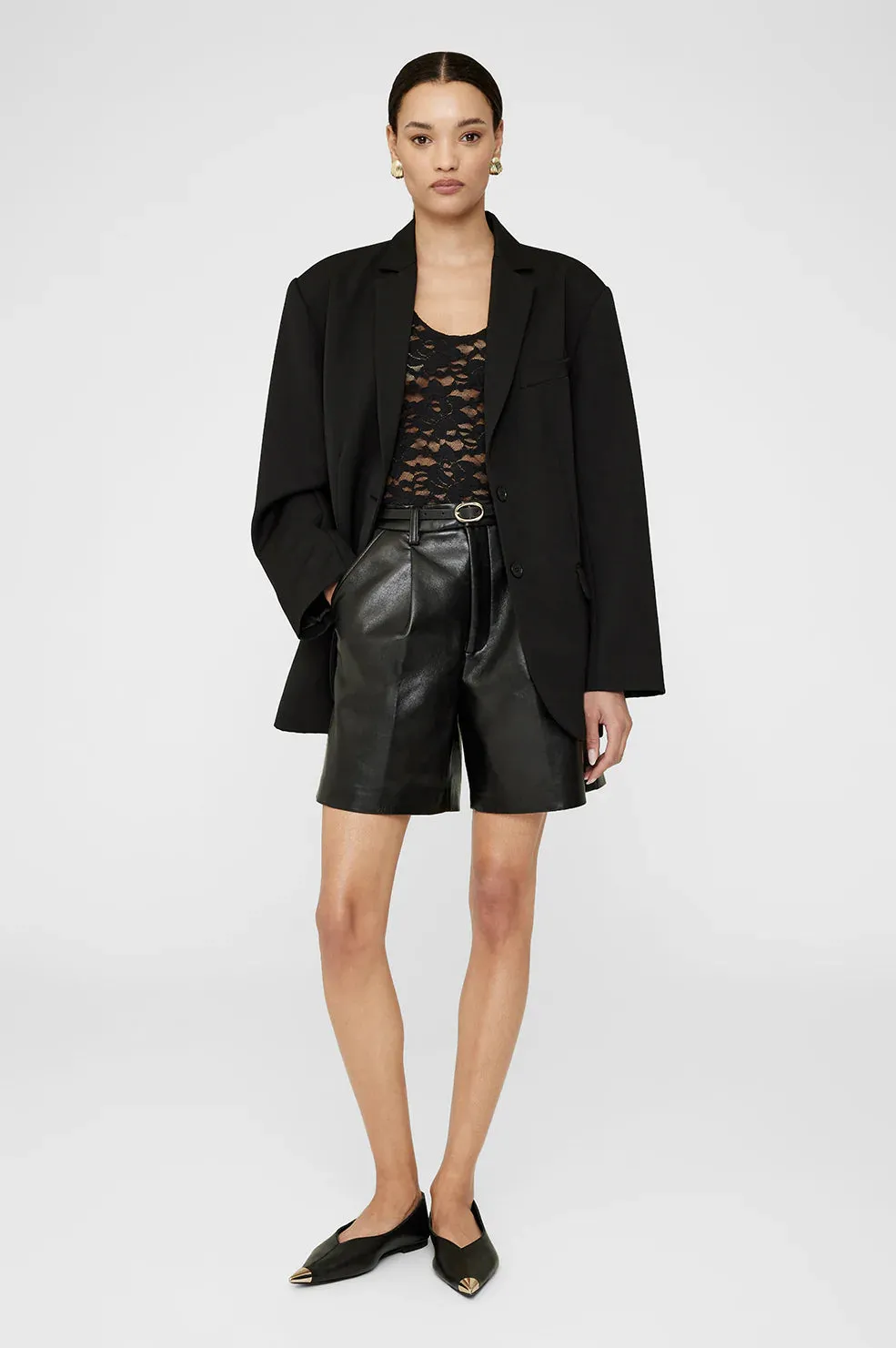 Anine Bing Mini Signature Link Belt in Black with Gold