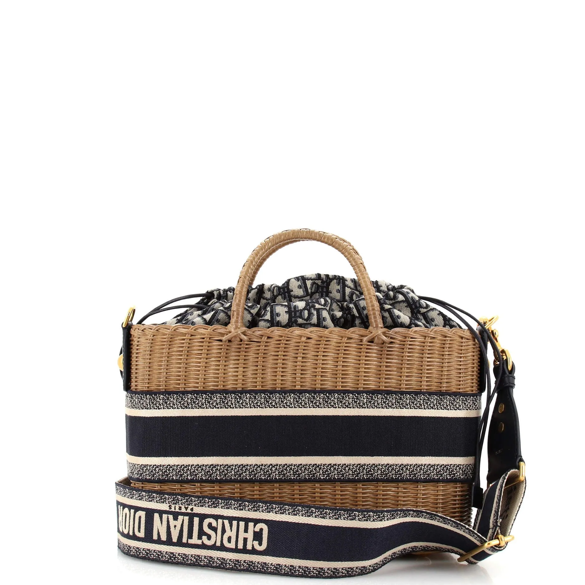 Basket Bag Wicker and Oblique Canvas Large
