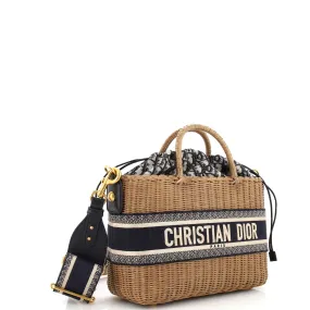 Basket Bag Wicker and Oblique Canvas Large