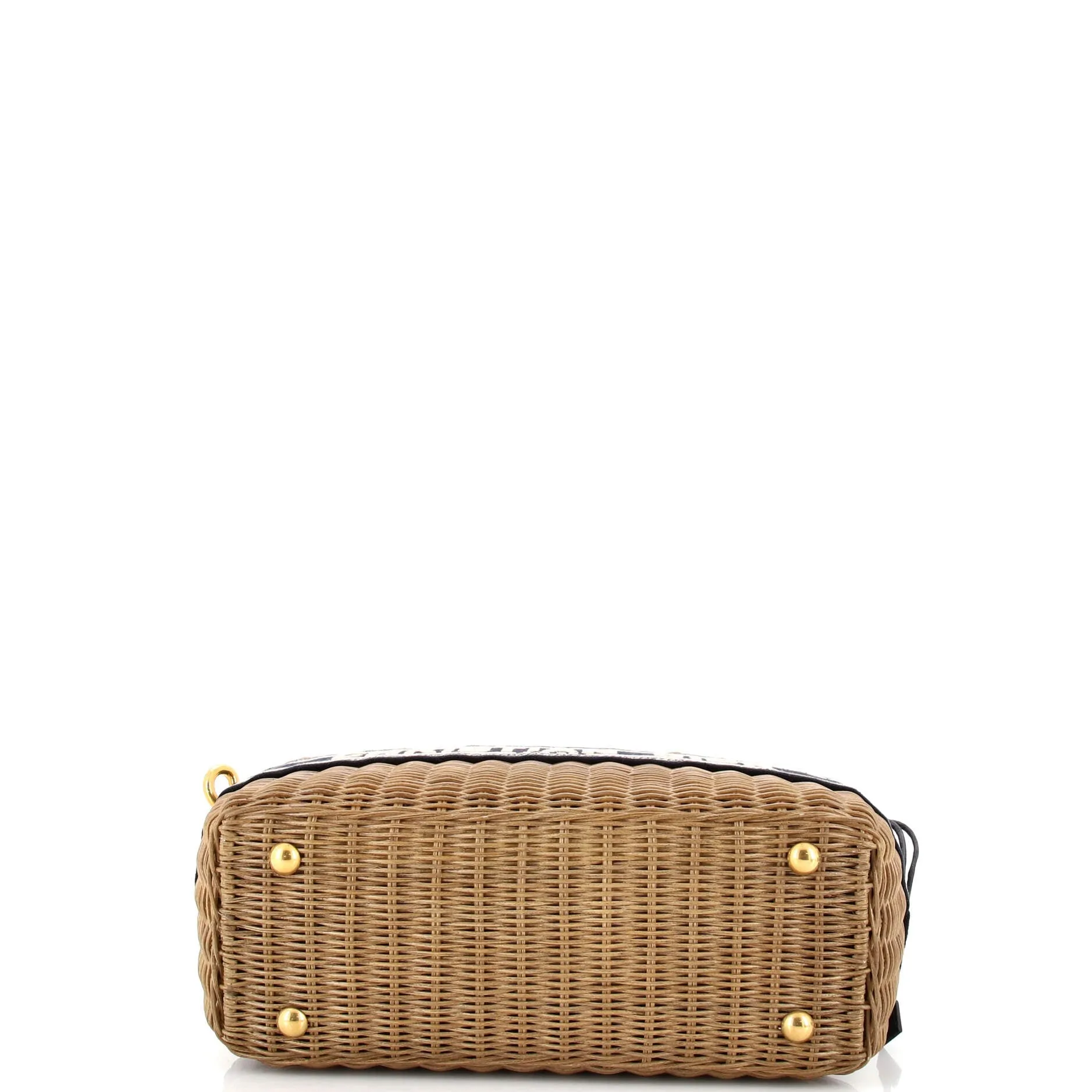 Basket Bag Wicker and Oblique Canvas Large