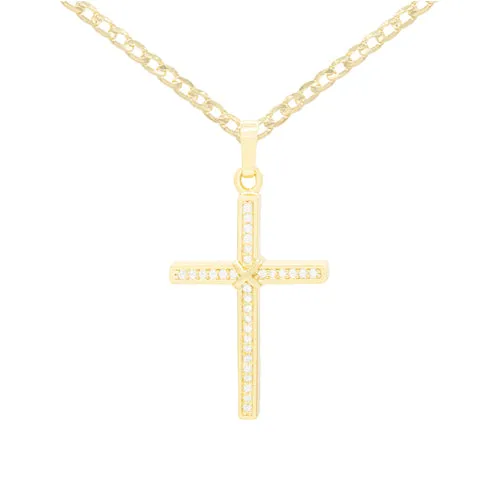 Cross 7 Cubic Zirconia Pendant 14K Gold Filled Chain Necklace Set