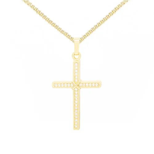 Cross 7 Cubic Zirconia Pendant 14K Gold Filled Chain Necklace Set