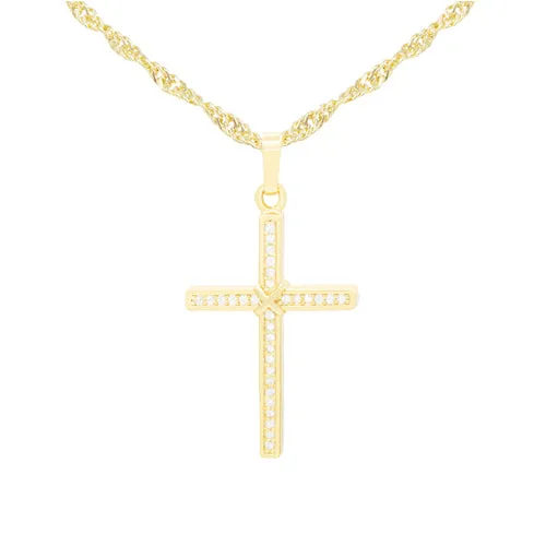 Cross 7 Cubic Zirconia Pendant 14K Gold Filled Chain Necklace Set