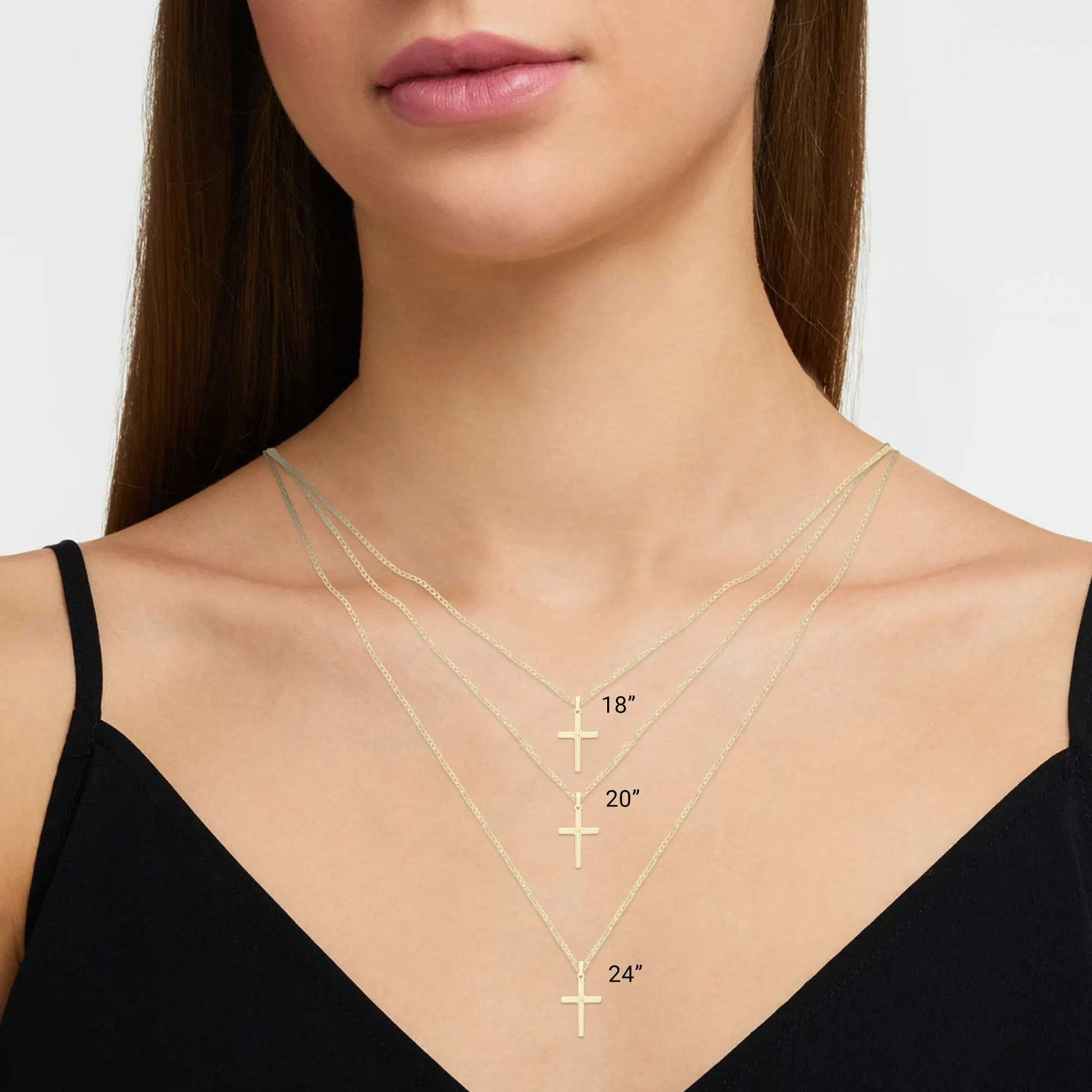 Cross 7 Cubic Zirconia Pendant 14K Gold Filled Chain Necklace Set