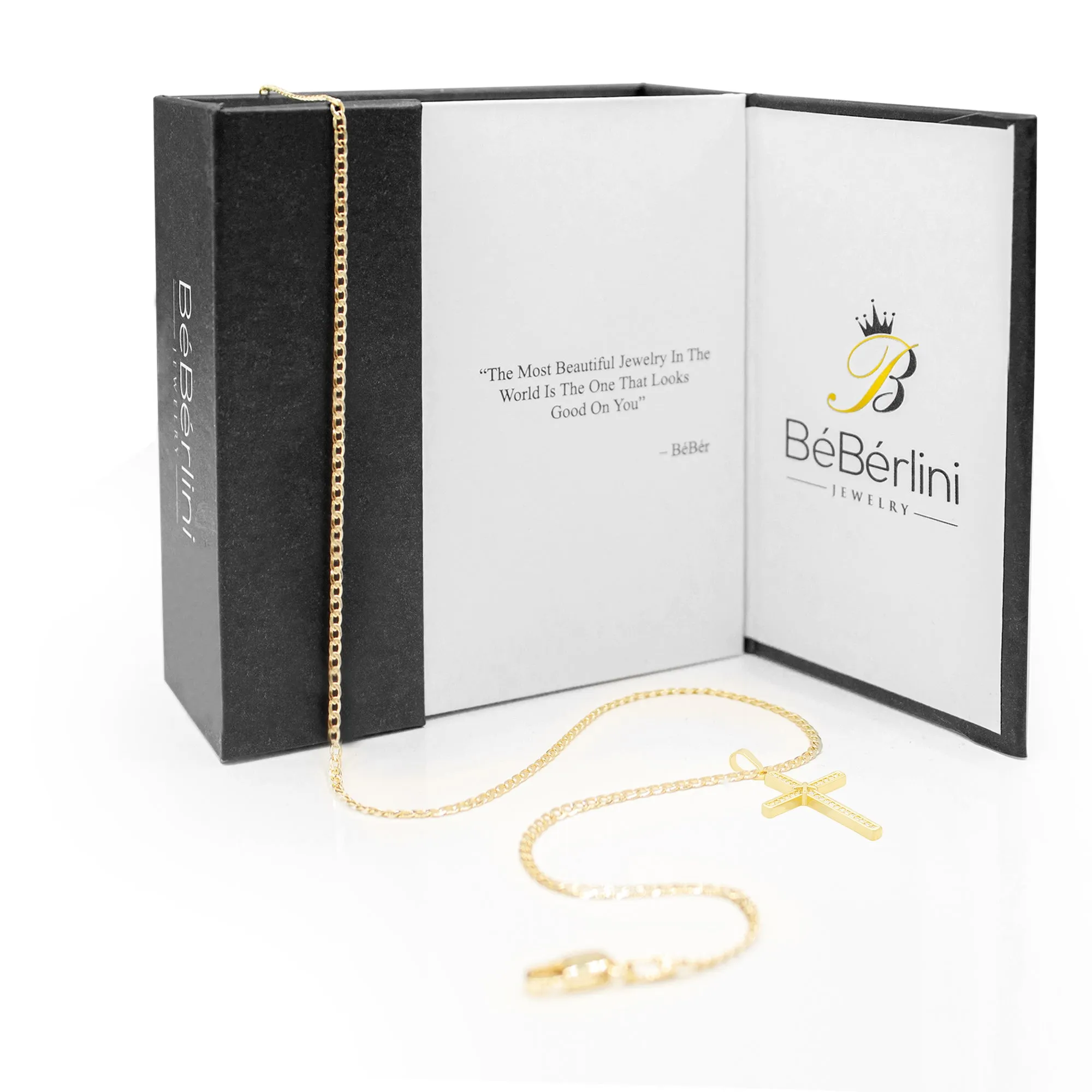 Cross 7 Cubic Zirconia Pendant 14K Gold Filled Chain Necklace Set