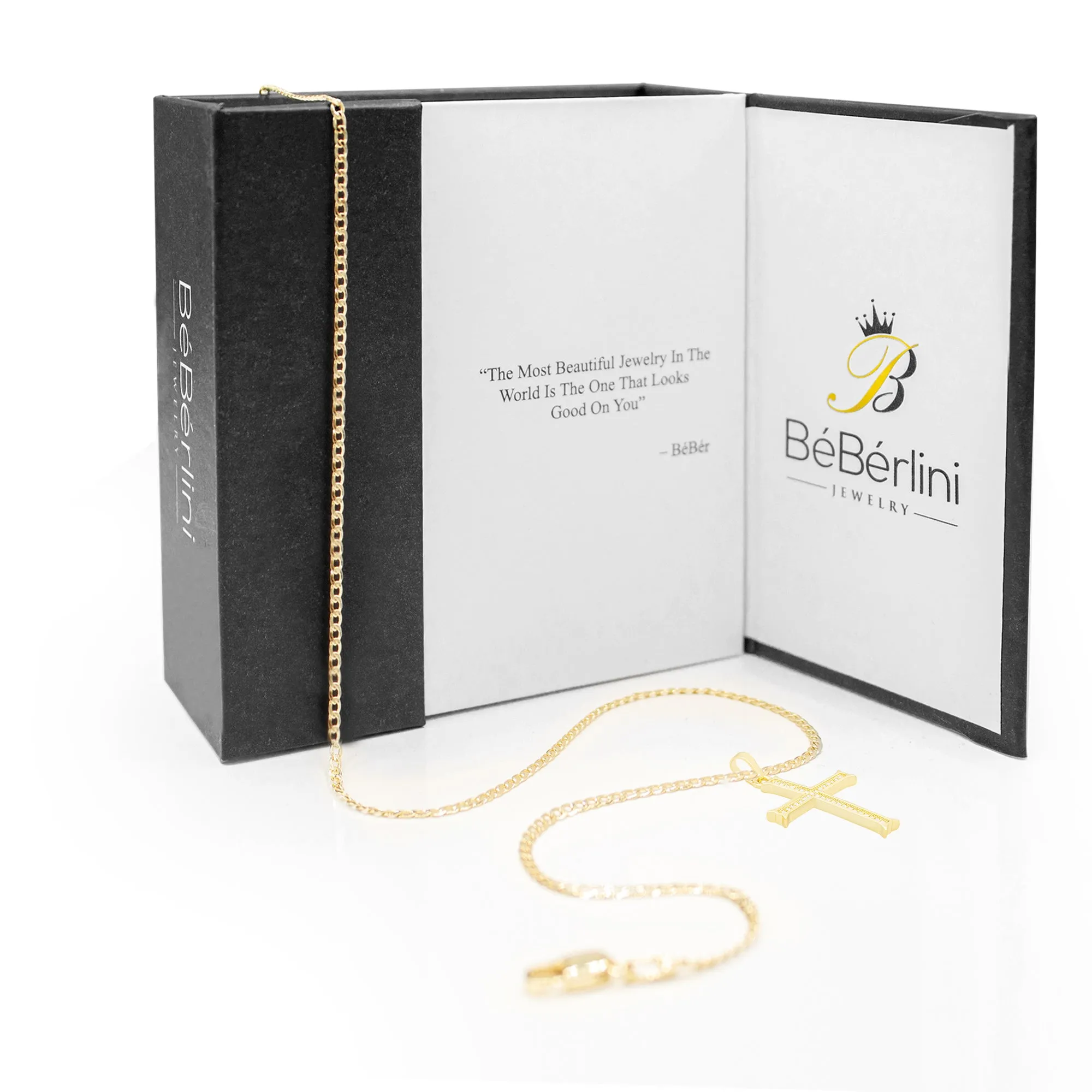 Cross 8 Cubic Zirconia Pendant 14K Gold Filled Chain Necklace Set