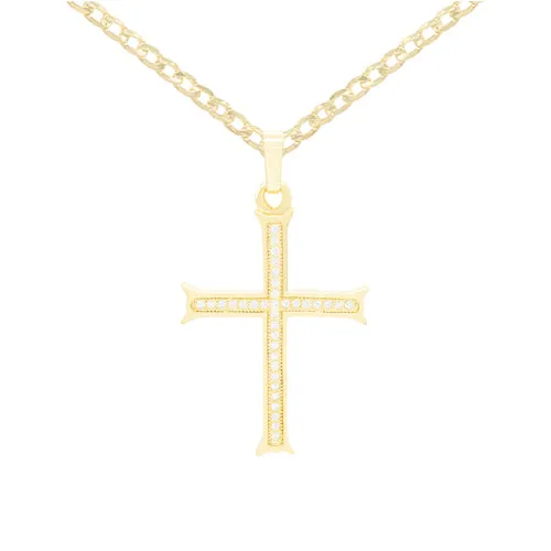 Cross 8 Cubic Zirconia Pendant 14K Gold Filled Chain Necklace Set