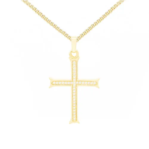 Cross 8 Cubic Zirconia Pendant 14K Gold Filled Chain Necklace Set