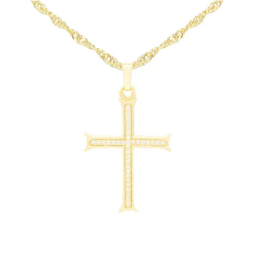 Cross 8 Cubic Zirconia Pendant 14K Gold Filled Chain Necklace Set