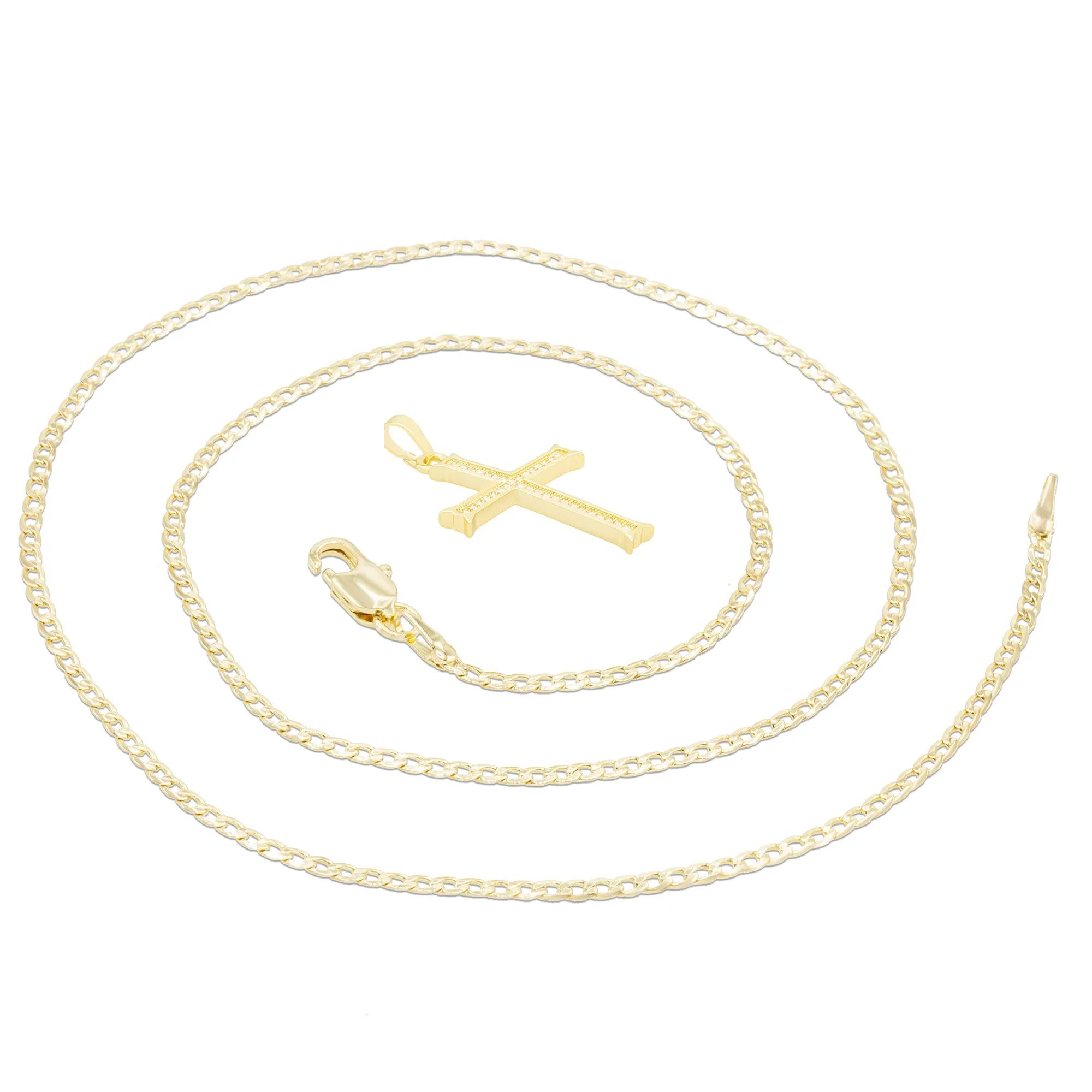 Cross 8 Cubic Zirconia Pendant 14K Gold Filled Chain Necklace Set