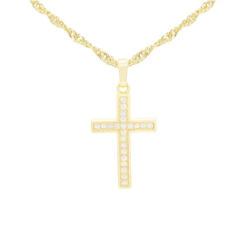 Cross 9 Cubic Zirconia Pendant 14K Gold Filled Chain Necklace Set