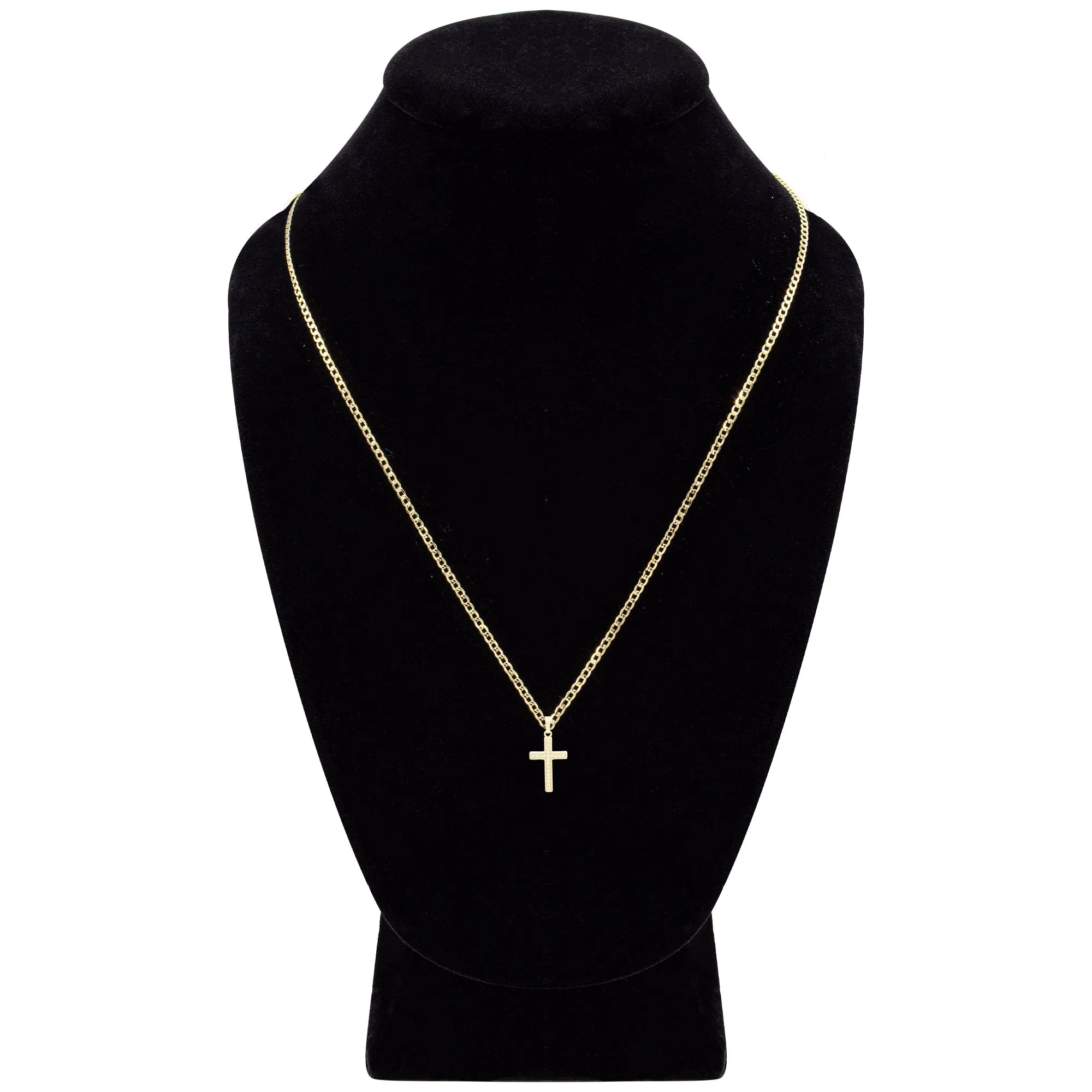 Cross 9 Cubic Zirconia Pendant 14K Gold Filled Chain Necklace Set