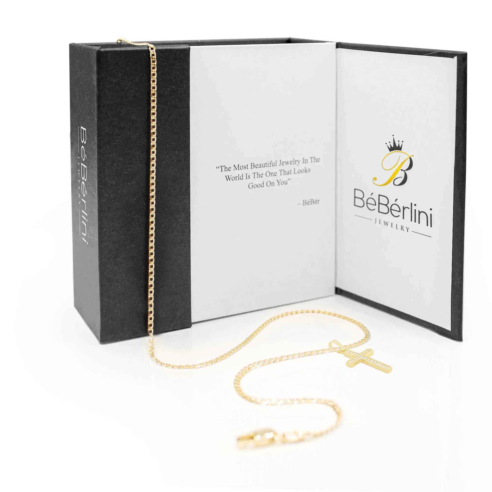 Cross 9 Cubic Zirconia Pendant 14K Gold Filled Chain Necklace Set