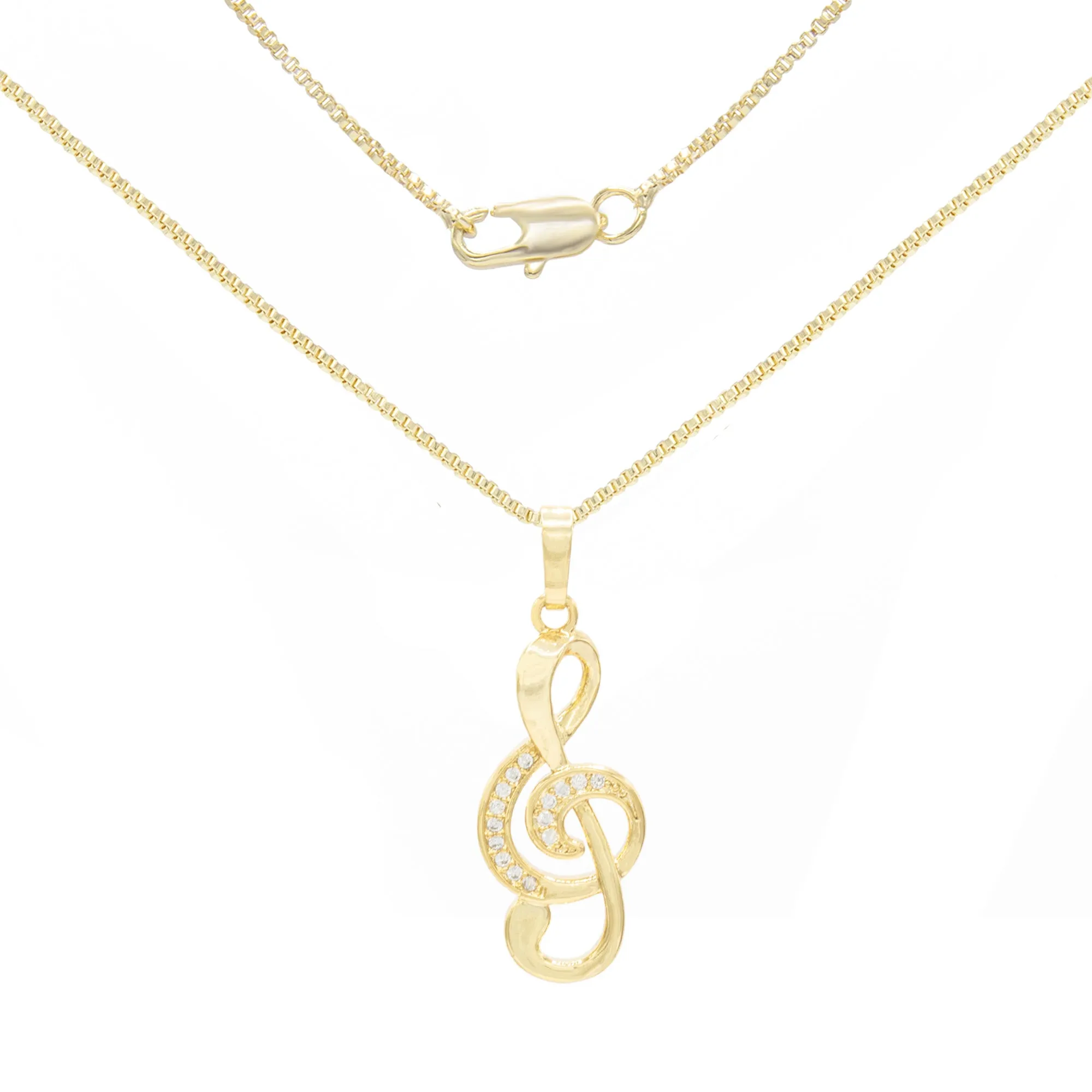 Cubic Zirconia 14K Gold Filled Music Note Pendant Necklace Set