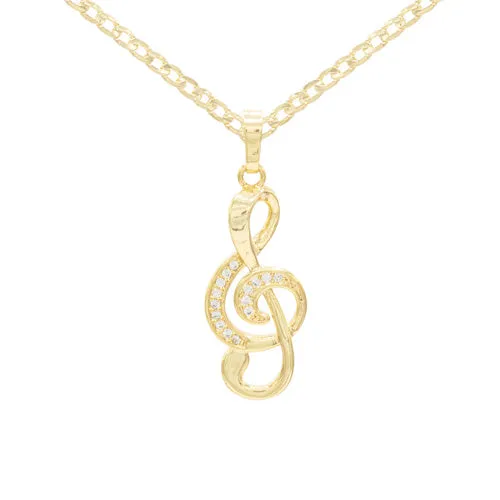 Cubic Zirconia 14K Gold Filled Music Note Pendant Necklace Set
