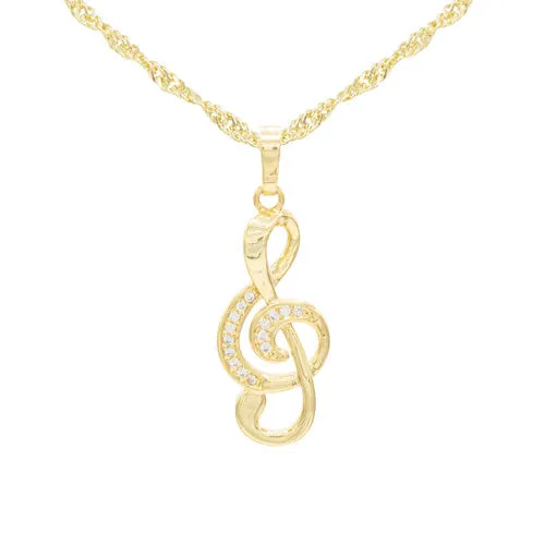 Cubic Zirconia 14K Gold Filled Music Note Pendant Necklace Set