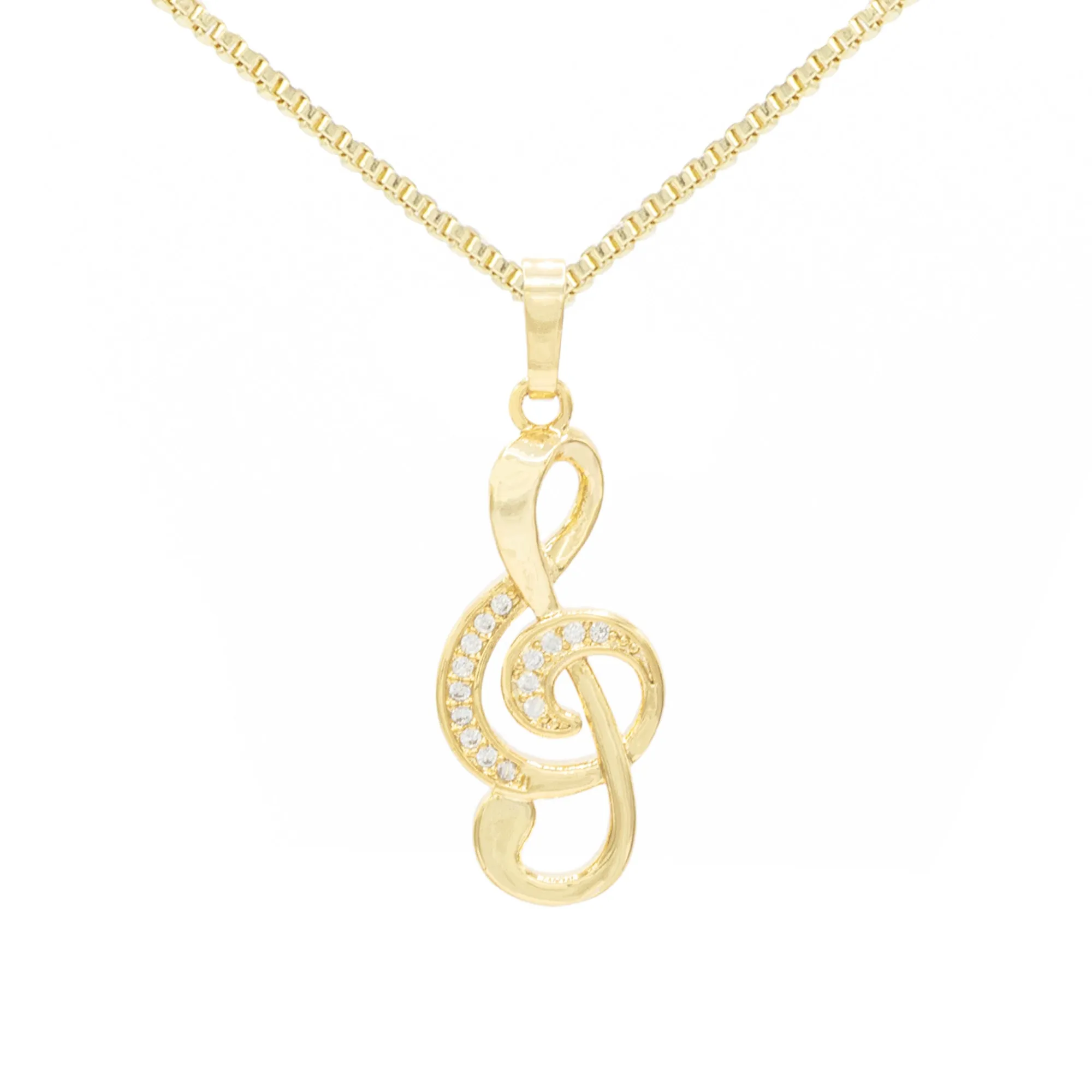 Cubic Zirconia 14K Gold Filled Music Note Pendant Necklace Set