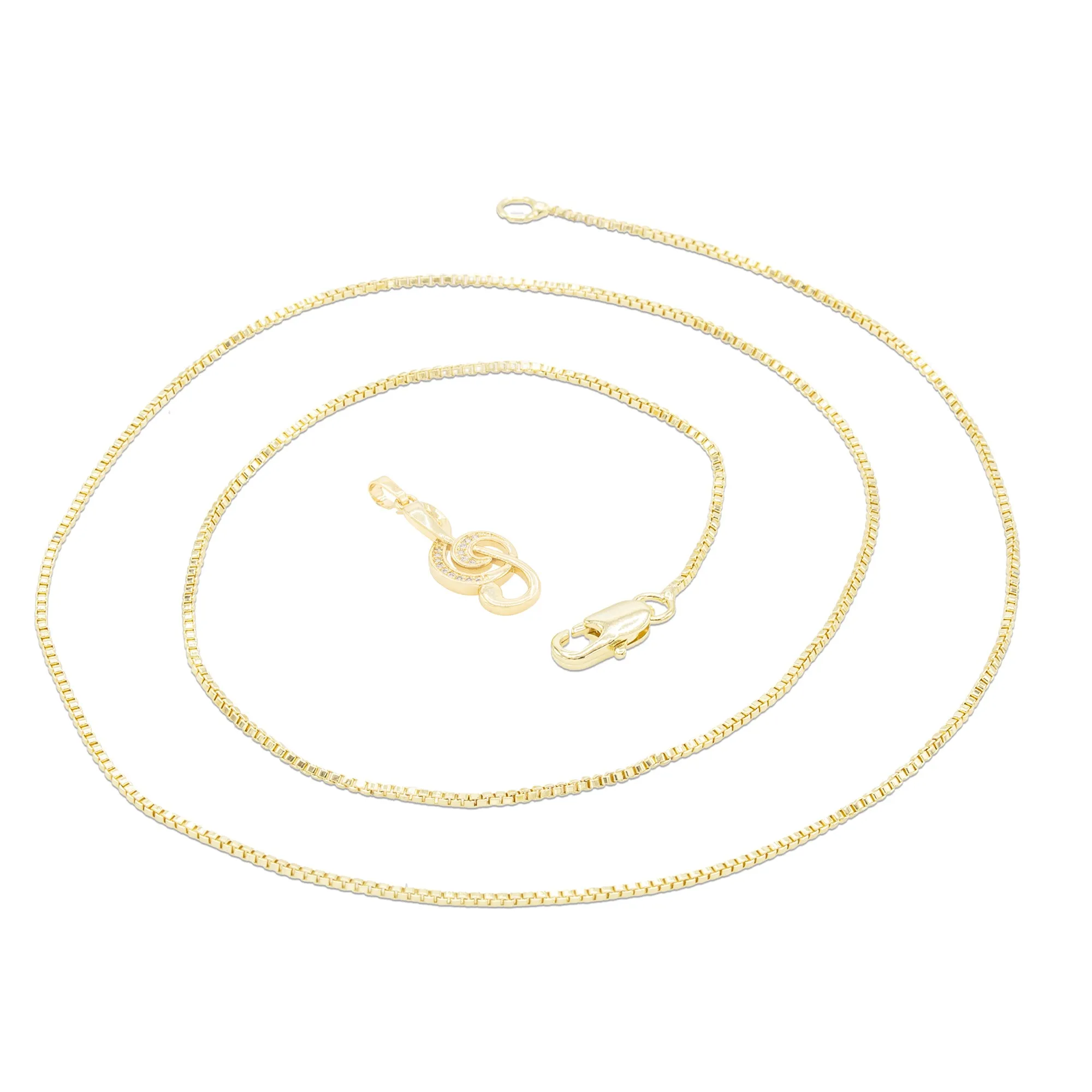 Cubic Zirconia 14K Gold Filled Music Note Pendant Necklace Set