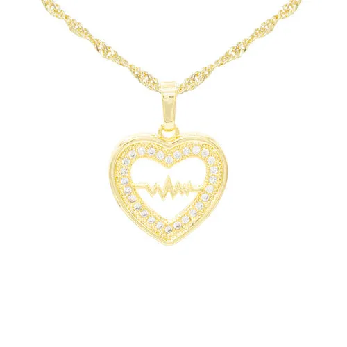 Cubic Zirconia 14K Gold Filled Pulsing Heart Pendant Necklace Set