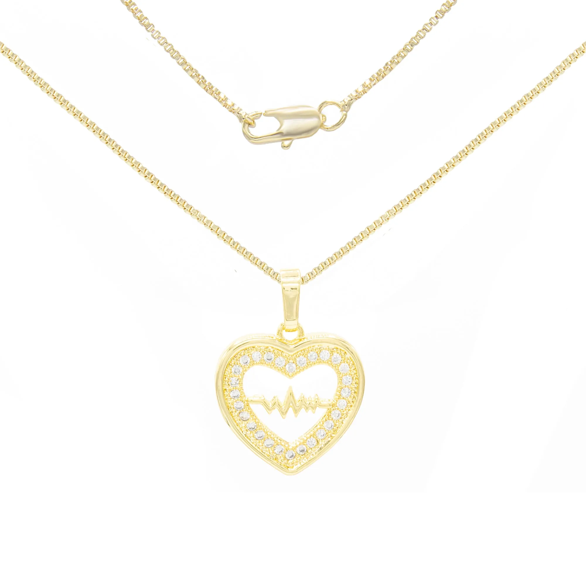 Cubic Zirconia 14K Gold Filled Pulsing Heart Pendant Necklace Set