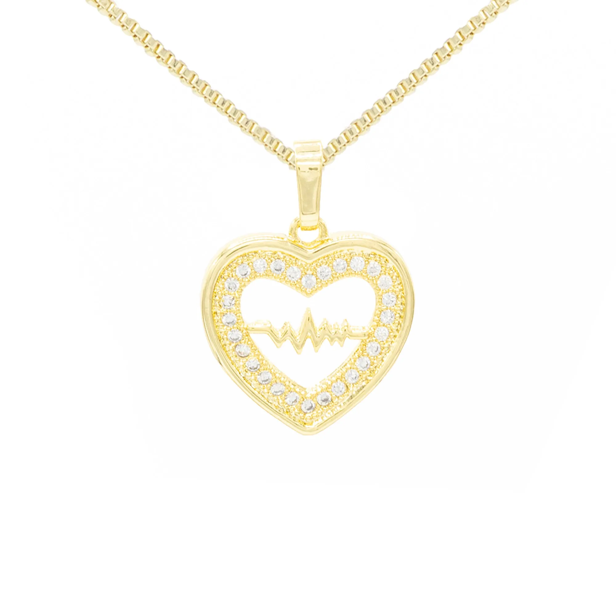 Cubic Zirconia 14K Gold Filled Pulsing Heart Pendant Necklace Set