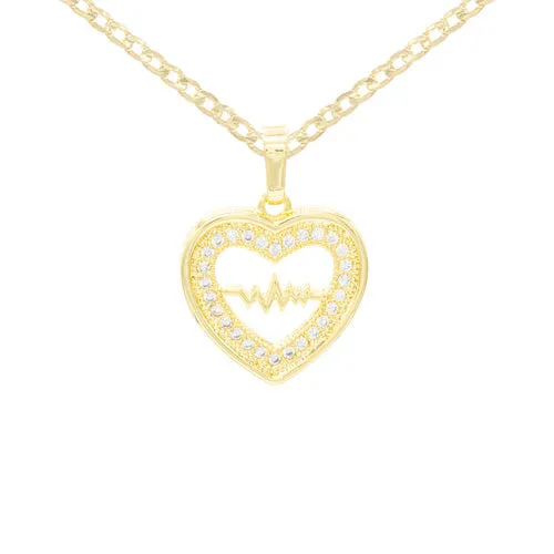 Cubic Zirconia 14K Gold Filled Pulsing Heart Pendant Necklace Set