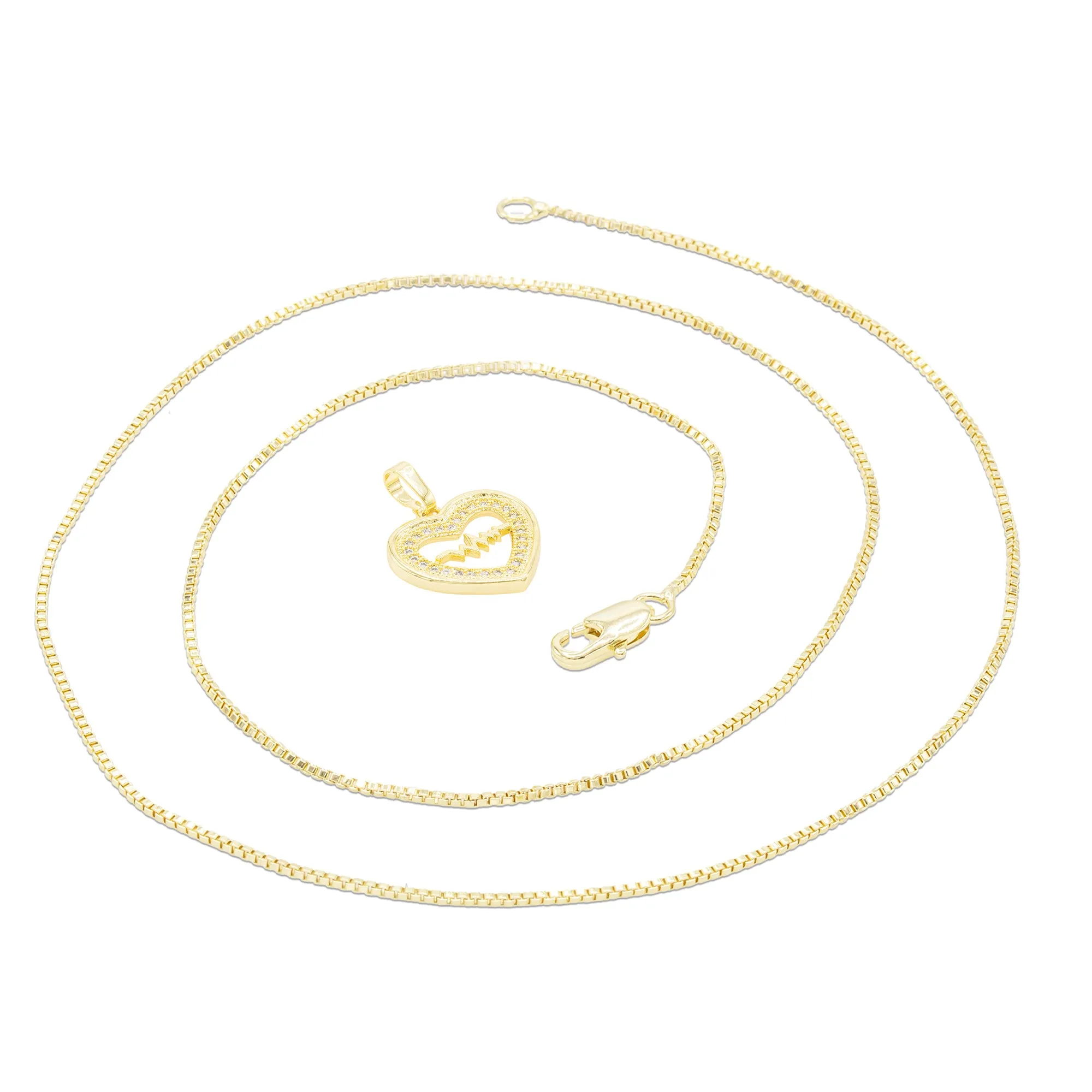 Cubic Zirconia 14K Gold Filled Pulsing Heart Pendant Necklace Set