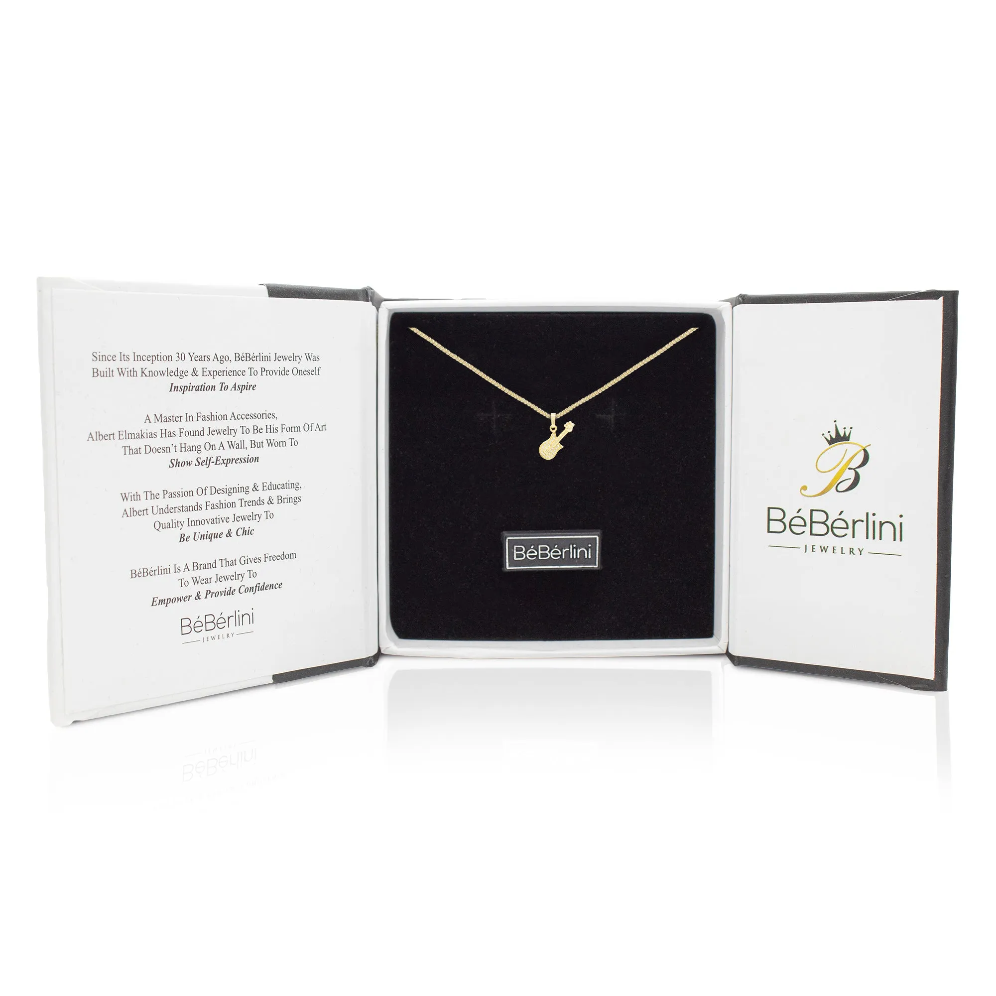 Cubic Zirconia 14K Gold Filled Rock Guitar Pendant Necklace Set