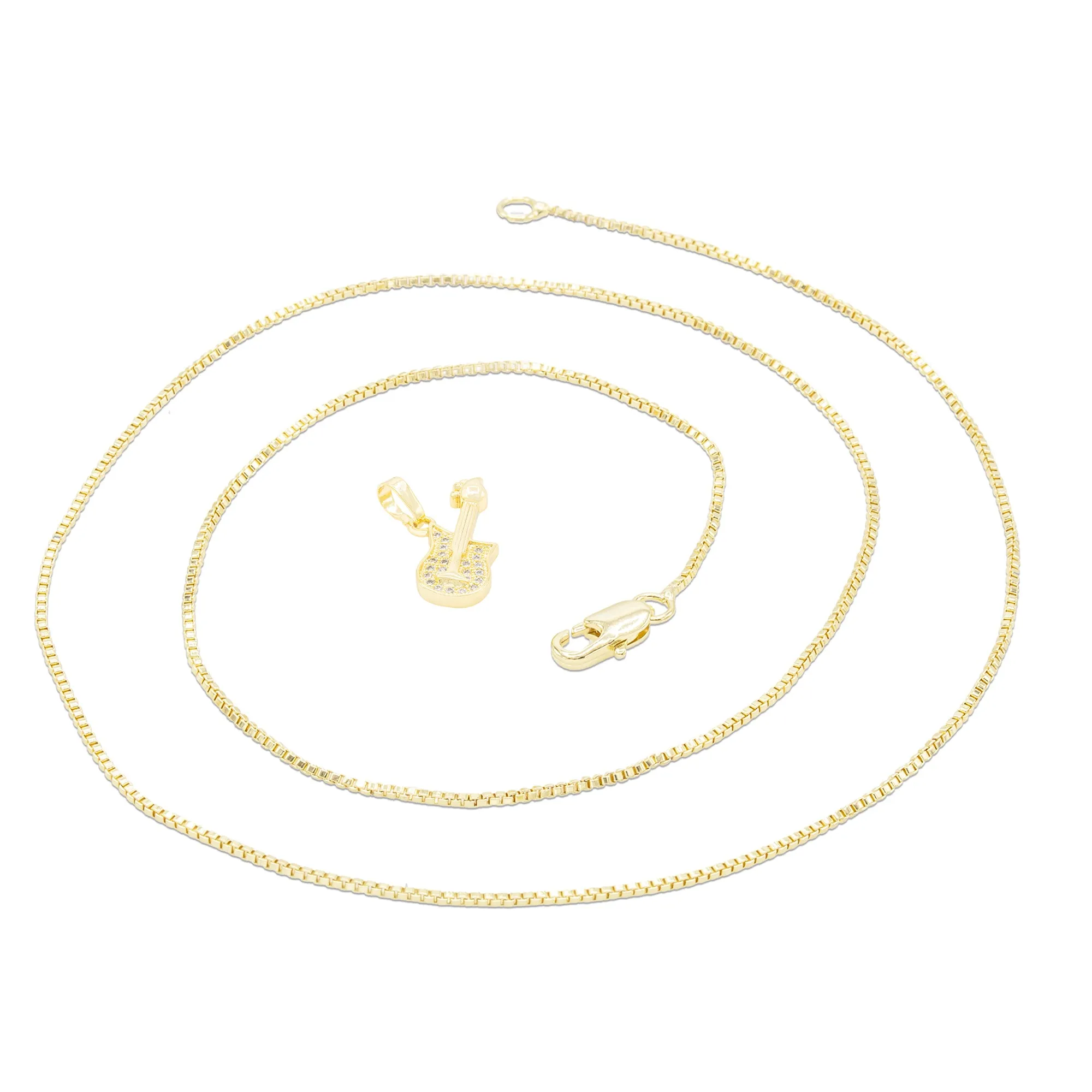 Cubic Zirconia 14K Gold Filled Rock Guitar Pendant Necklace Set