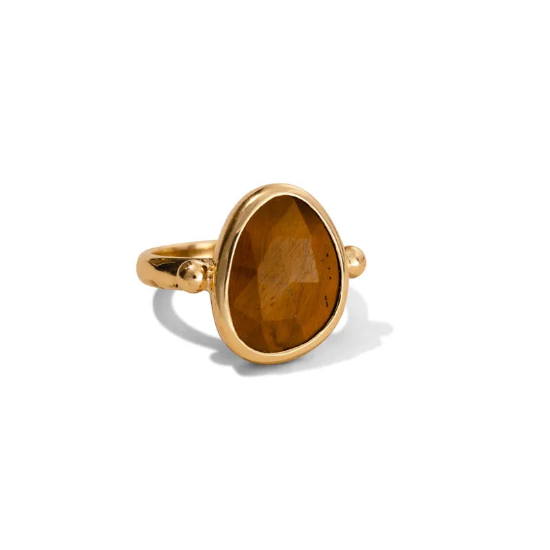 Pebble Ring, Tiger Eye, 9kt Yellow Gold