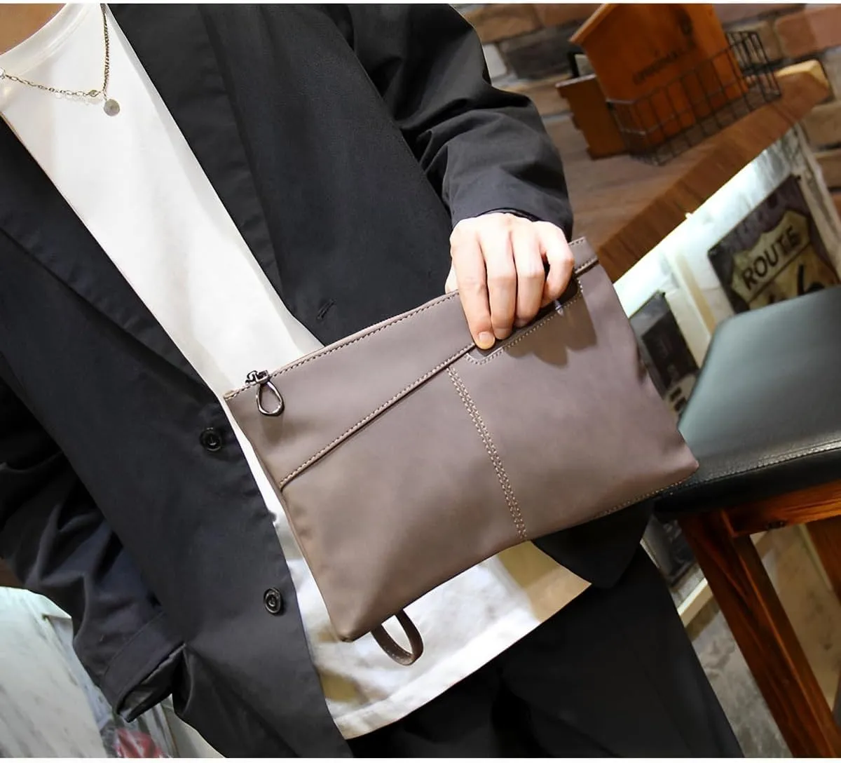 Skycare Leather Handbags for Men Large Purse Clutch Bag Black