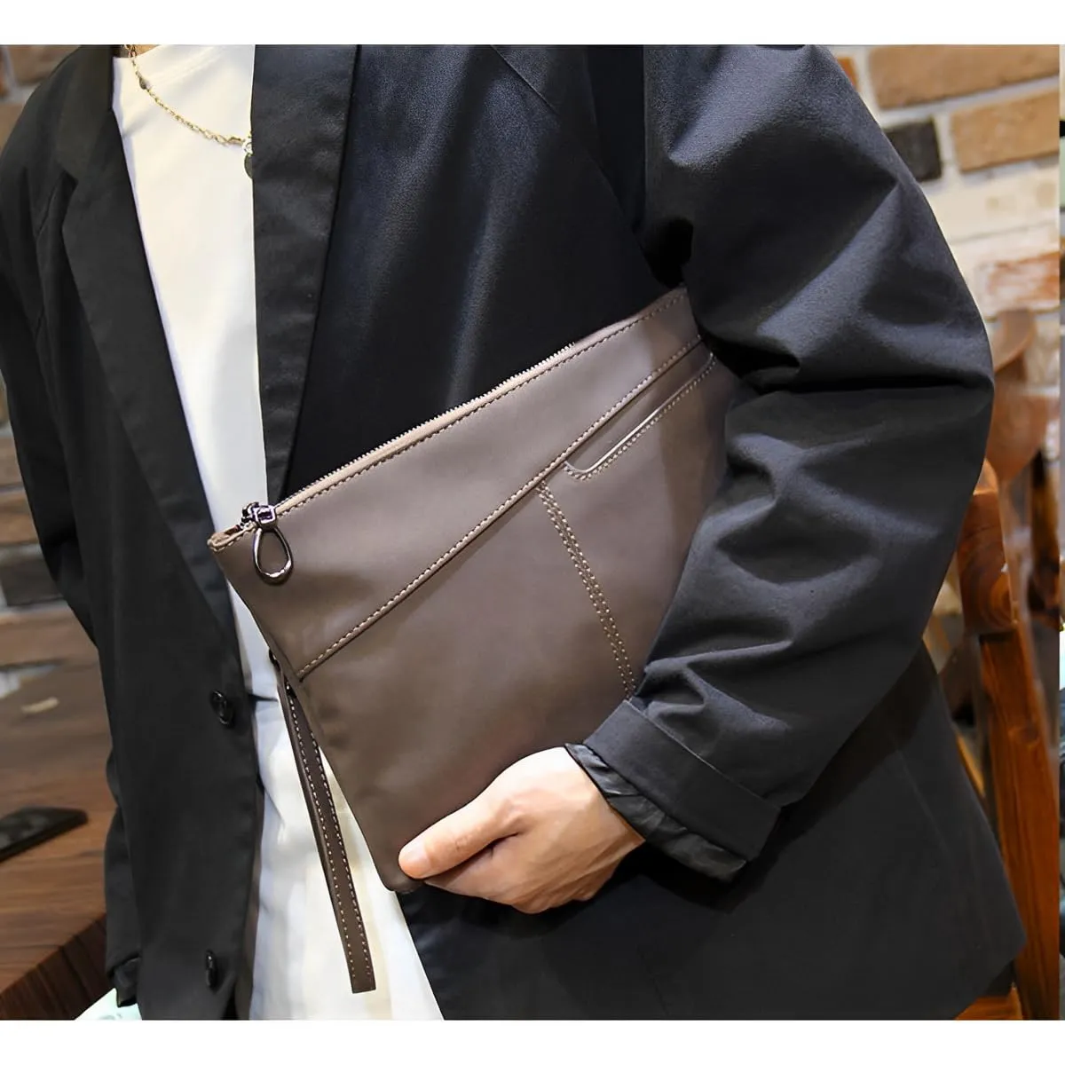 Skycare Leather Handbags for Men Large Purse Clutch Bag Black